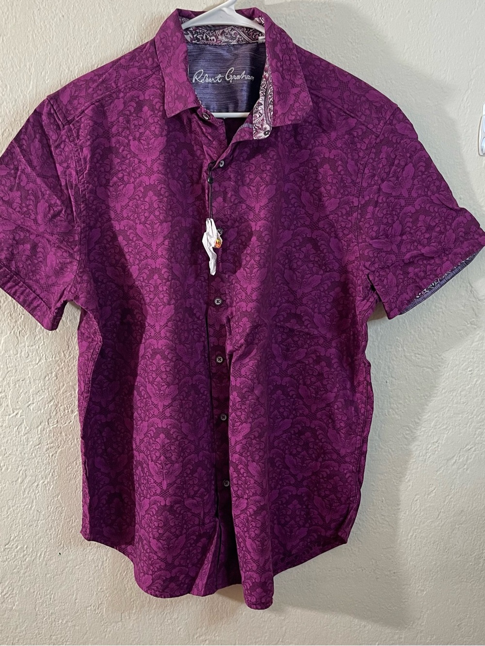 NWT ROBERT GRAHAM Berry Purple Floral Short Sleeve Shirt size XL Casual Event